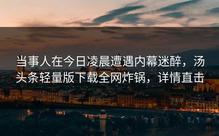 当事人在今日凌晨遭遇内幕迷醉，汤头条轻量版下载全网炸锅，详情直击
